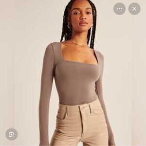 Square Neck Long Sleeve Bodysuit Soft Matte Abercrombie & Fitch